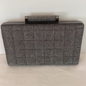 Etcetera ETC Silver Quilted Box Clutch Handbag Removable Gunmetal Chain Purse